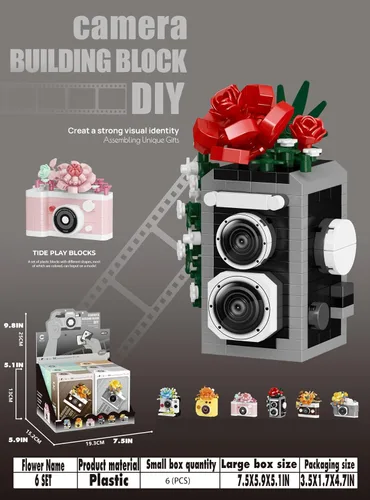 Miniatura 2 de 6 juegos de lindos mini ladrillos de juguete de construcción serie cámara de flores, kit de microbloques, juguetes en miniatura, ideal