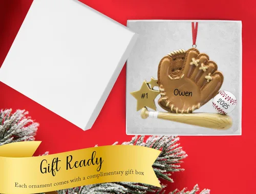 Miniatura 4 de Adorno de Navidad personalizado de béisbol 2026 Guante de béisbol con estrella dorada para árbol de Navidad – Regalo único de recuerdo