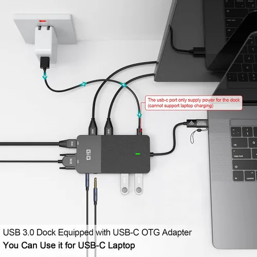 Miniatura 5 de Estación de acoplamiento USB GIQ USB C HUB USB 3.0 a HDMI dual Adaptador VGA de triple pantalla USB C Estación de acoplamiento para portátil Monitor