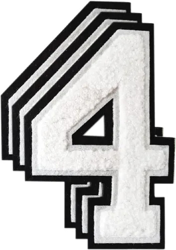 Miniatura 133 de 3 parches de números de chenilla negra, tamaño grande de 4-1/2" parches de números para planchar, parches universitarios para ropa, 8" Borde oro rosa