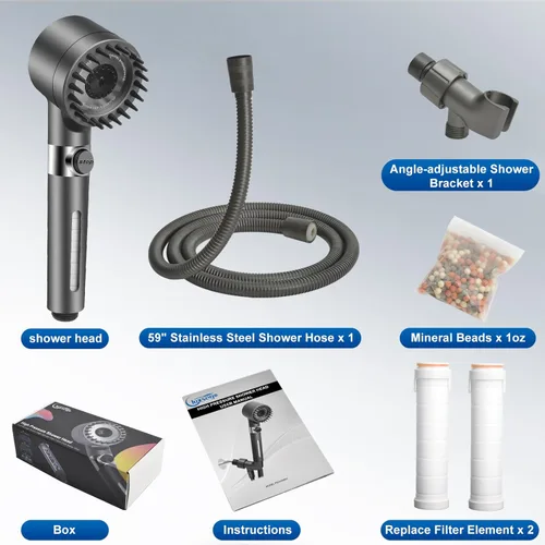 Miniatura 8 de Cabezales de ducha de alta presión Luxsego con masajeador del cuero cabelludo y cepillo de champú para el cuidado de la piel y el cabello, cabezal