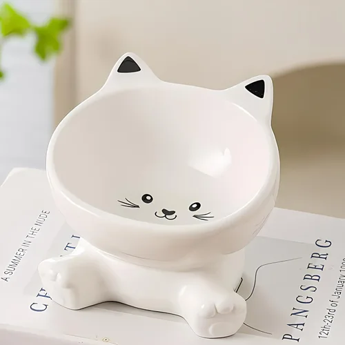 Miniatura 4 de Cuenco elevado para gatos, cuenco elevado de cerámica 3D de 4.9 pulgadas y cuencos para agua, lindos platos para gatitos de 4.5 onzas, antivómitos