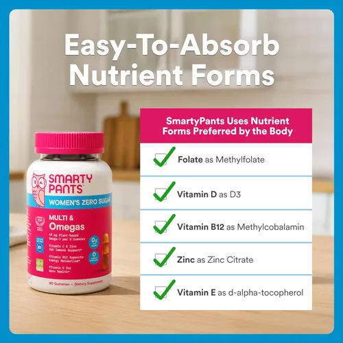 Miniatura 6 de SmartyPants Gomitas multivitamínicas Zero Sugar para mujeres: biotina, metilfolato, omega 3 (ALA), vitamina D3, C, vitamina B12, B6, A, K, zinc