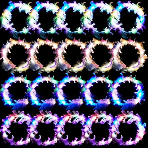 Taiyin 20 diademas de plumas LED, coronas de flores iluminadas, coronas de flores para mujeres, diadema que brilla en la oscuridad, para boda,