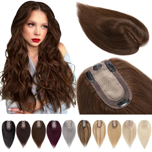 Miniatura 26 de SEGOHAIR Toppers de cabello humano real con flequillo, 2.8 x 5.1 in, base de seda con clip, piezas superiores de Wiglet añaden volumen, 6 pulgadas