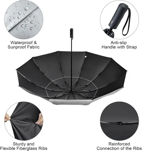Miniatura 25 de G4Free Paraguas de golf grande de 42/46/54/62 pulgadas, paraguas compacto de viaje inverso, 10 varillas, resistente al viento para lluvia, doble