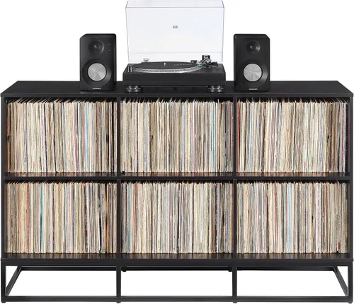 Crosley Furniture Enzo - Soporte para reproductor de discos de 6 cubos, color negro