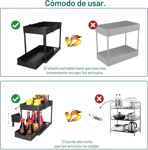 Miniatura 8 de DEKAVA Paquete de 2 organizadores para debajo del fregadero, organizador de gabinete de baño, organizador de cesta de gabinete deslizante de 2