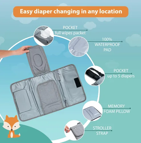 Miniatura 3 de Lil Fox Cambiador de pañales portátil - Cambiador de pañales de una mano para bolso de pañales o mesa de cambio. Regalos unisex para baby shower