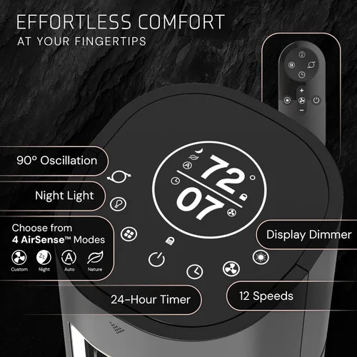 Miniatura 7 de Ventilador de torre Lasko Pinnacle de 40", para el hogar, flujo de aire de 32 pies/s, silencioso de 24dB, oscilación de 90°, ventilador de pie