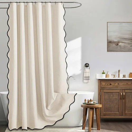 Miniatura 16 de MIULEE Cortina de ducha festoneada de lino texturizado con 12 ganchos de metal, bonita cortina de ducha de tela gruesa resistente, lavable, Negro