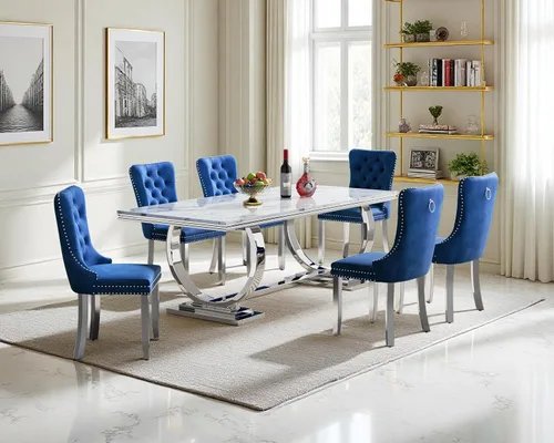 Miniatura 16 de Juego de mesa de comedor de 5 piezas para 4, mesa de cocina de mármol negro de 68 pulgadas con 4 sillas beige, mesa de comedor rectangular moderna