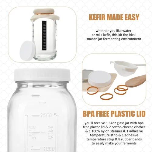 Miniatura 4 de Honeydak Kit completo de iniciación de kéfir de 16 piezas, kit de fermentador de kombucha, galón de 64 onzas, boca ancha con tapa de almacenamiento