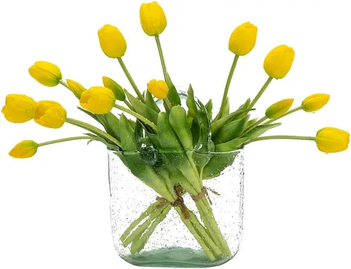 DUYONE 15 flores de tulipanes artificiales, suave al tacto, realista, ramo de tulipanes de látex para el hogar, oficina, boda, fiesta, decoración de