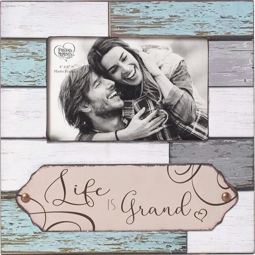 Precious Moments Farmhouse Decor Life is Grand 189908 Marco de fotos de madera/vidrio de 5 x 7 pulgadas