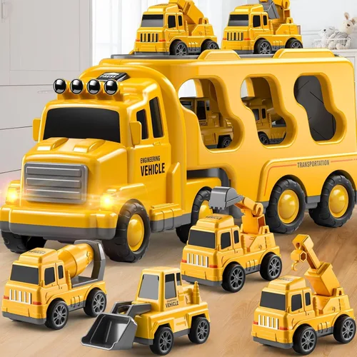 Miniatura 7 de JUKUDAHU Camiones para niños pequeños de 2 a 4 años 1-3 4-8 4-7 para niños y niñas, camiones de juguete de construcción de 5 en 1 para niños