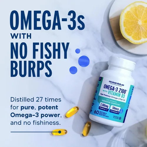 Miniatura 4 de Oceanblue Profesional Omega-3 2100 con Vitamina D3 – 120 unidades – 2 paquetes – Suplemento de aceite de pescado sin eructos de triple fuerza