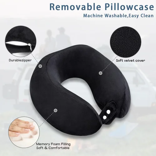 Miniatura 2 de Almohada de cuello de espuma viscoelástica para el cuello de avión con funda de terciopelo, almohada suave de avión para dormir, almohada de viaje