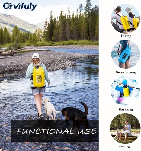 Miniatura 6 de Dry Bag Mochila impermeable 5L/10L/20L/30L Roll Top Bolsa impermeable, bolsas secas flotantes para kayak, natación, barco, campamento, playa.