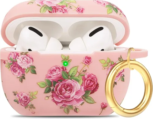 Miniatura 67 de Funda de silicona con flores compatible con AirPods Pro 2019, Gawnock - Funda suave y flexible para imprimir para mujeres y niñas con llavero - Flor