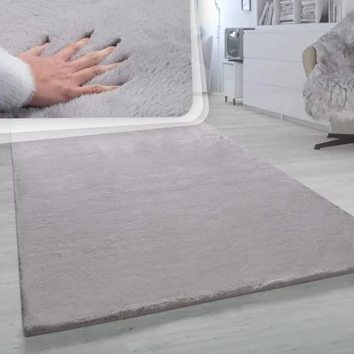 Miniatura 6 de Paco Home Alfombra de pelo sintético súper suave en crema sólida, tamaño: 2'8" x 4'11