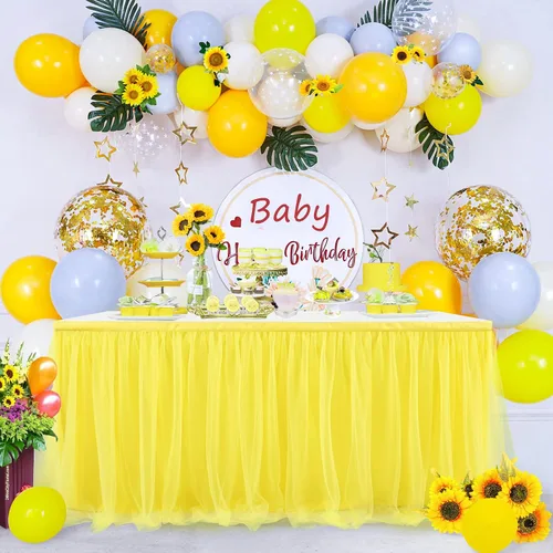 Miniatura 11 de Suppromo - Falda de mesa con tutú de calidad superior, con 3 capas de malla, plisada, de tul, para fiestas, bodas, baby shower, fiestas de Rosa