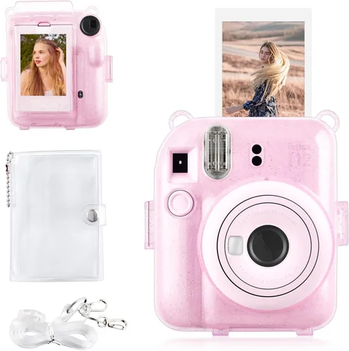Miniatura 18 de Rieibi Funda transparente compatible con Fuji Instax Mini 12 – Funda con purpurina para cámara instantánea Fujifilm Instax Mini 12 con bolsillo
