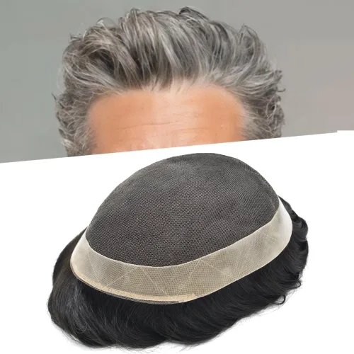 Miniatura 26 de Toupee For Men Real Human Hair Soft Swiss Lace Mens Toupee Hair Replacement System For Men Hairpieces Protesis Capilar Para Hombre 6x8 Medium light