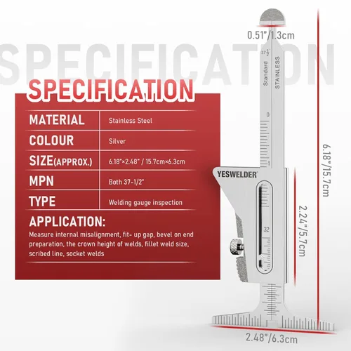 Miniatura 6 de YESWELDER Medidor de soldadura HI-LO de acero inoxidable en pulgadas y métricas para medición de tubos después del ajuste/alineación, brecha