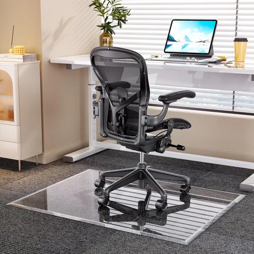 Miniatura 12 de [Vidrio templado] Tapete para silla de vidrio con borde biselado de 36 x 36 pulgadas con borde pulido, tapete transparente para silla de oficina, se