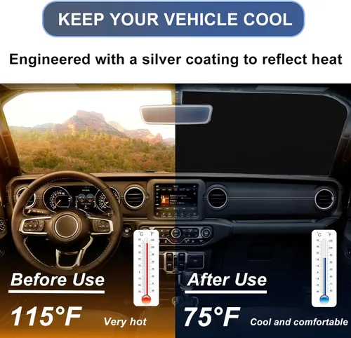 Miniatura 2 de Protección Solar para Parabrisas para Jeep Wrangler JL JLU 2018-2026 y Jeep Gladiator 2020-2026 310T Poliéster Cubierta Completa Plegable Protector
