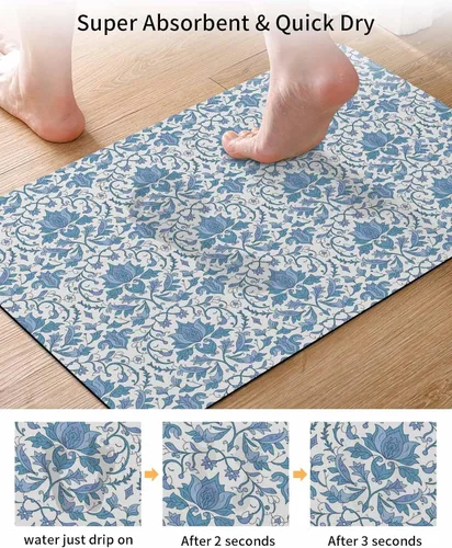 Miniatura 3 de Tapete de baño azul europeo para bañera, antideslizante, de secado rápido y absorbente, tierra de diatomeas, fregadero de cocina, ducha, lavable