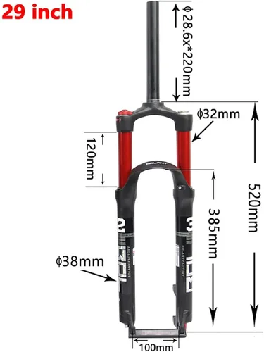 Miniatura 3 de 26/27.5/29 Suspension Fork 100mm Travel,28.6mm Straight Tube QR 9mm Double Chamber Crown Lock Aluminum Alloy XC Mountain Fork Red/Black