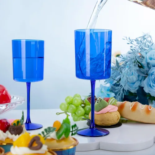 Miniatura 6 de Ciaell Paquete de 6 copas de vino de plástico azules de 10 onzas con tallo – Copas de vino desechables para fiestas, bodas, piscina, aire libre
