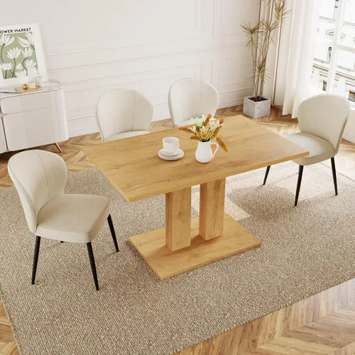 Miniatura 9 de HIPIHOM Mesa de comedor moderna de 46 pulgadas, mesa de cocina rectangular con acabado de roble, mesa de comedor compacta para 4, construcción Mesa