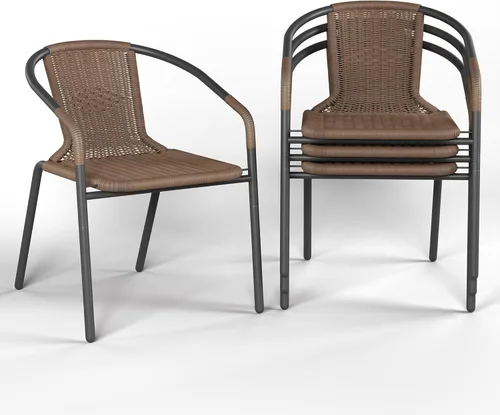 Miniatura 10 de Amopatio Juego de 6 sillas de comedor al aire libre, sillas apilables para patio al aire libre, sillas de ratán para patio, porche, terraza, jardín