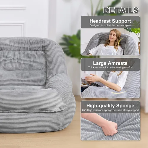 Miniatura 4 de Silla Puf Gigante con Reposabrazos - Asiento Acogedor de Gran Tamaño para Adultos, Tela de Pana y Relleno de Espuma de Alta Resistencia, Salón Ideal