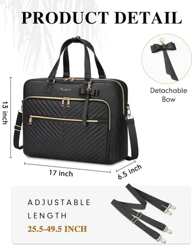 Miniatura 4 de Taygeer Bolso para laptop de 17 pulgadas para mujer, maletín convertible grande acolchado con puerto USB, bolsos de mano impermeables de cuero