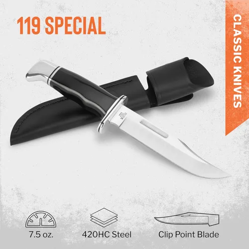 Miniatura 2 de Buck Knives Cuchillo de caza especial 119, hoja fija de 6 pulgadas, diseño de espiga completa, mango fenólico, hoja de punta de clip de acero