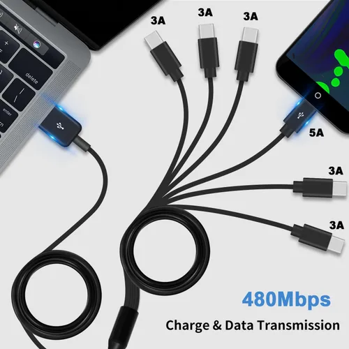 Miniatura 2 de Poyiccot Cable divisor USB C, 6 en 1, USB 2.0 tipo A a 6 tipo C, cable de carga macho con carga rápida de 3 A para Android, Samsung, tableta, 1.5