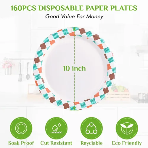 Miniatura 3 de FOCUSLINE Platos de papel de 10 pulgadas, platos de papel desechables de 10 pulgadas, 160 unidades, a prueba de remojo y cortes, a granel