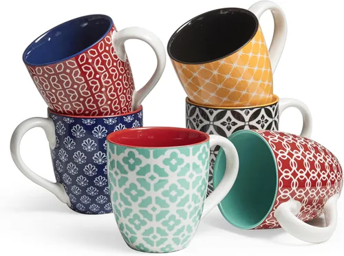 DOWAN Juego de 6 tazas de café, tazas de porcelana grandes de 16 onzas, tazas de té de cerámica con asa para hombres y mujeres, juego de regalo,
