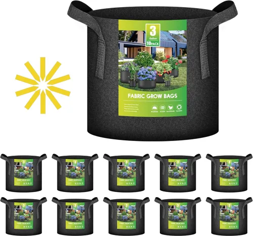 iPower Paquete de 10 bolsas de 3 galones para plantas de tela no tejida gruesa resistente para cultivo de papas, contenedor duradero con aireación