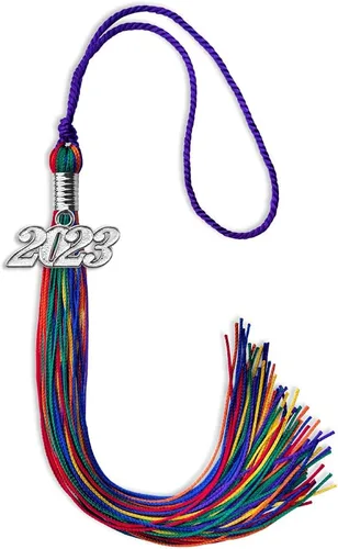 Miniatura 102 de Endea Graduation Borla de triple color con gota de fecha plateada (negro/dorado/granate, 2020)