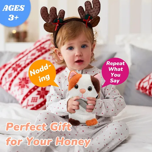 Miniatura 7 de Hopearl Gatito parlante repite lo que dices, gato con pez, juguete animado interactivo eléctrico, juguete de peluche para niños pequeños, 7 pulgadas