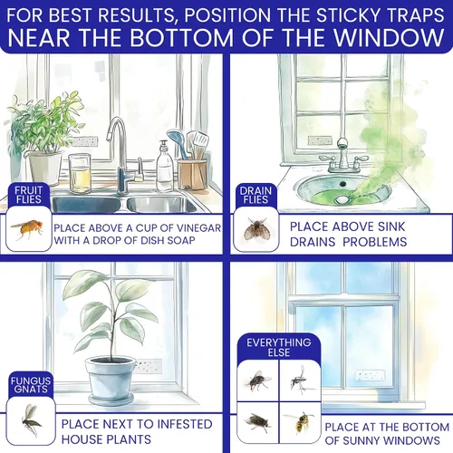 Miniatura 5 de 50 Trampas Adhesivas para Moscas de Ventana No Tóxicas Transparentes Papel Antimoscas Interior para el Hogar. Sin Desorden Trampas Adhesivas