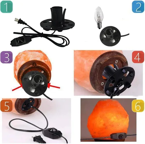 Miniatura 6 de Himalayan Salt Lamp Cord Replacement with Dimmer Switch, 5 Feet Cords with Base Assembly and 6 E12 Halogen Bulbs