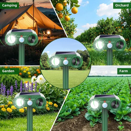 Miniatura 7 de Paquete de 2 repelentes solares de animales al aire libre, repelente de gatos recargable por USB, dispositivos repelentes de ciervos para exteriores
