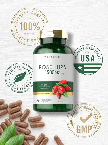Miniatura 5 de Carlyle Rose Hips 1500 mg 240 cápsulas de liberación rápida Suplemento herbario sin OMG y sin gluten
