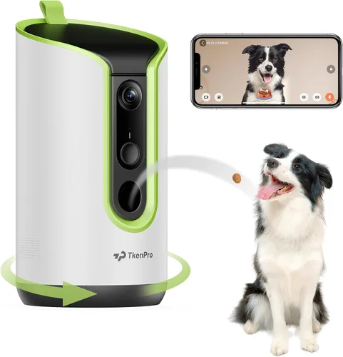 Miniatura 10 de TKENPRO Cámara para mascotas 2K con dispensador de golosinas, cámara para perros con vista de 360° y aplicación para teléfono, WiFi 5G y 2.4G, Blanco